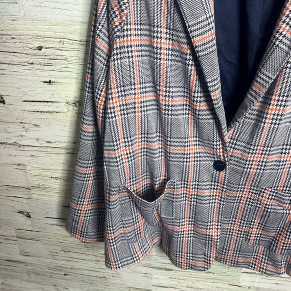 Modcloth Timeless Tailoring Plaid Ponte Blazer Jacket red blue Womens Sz 2X - Picture 3 of 7